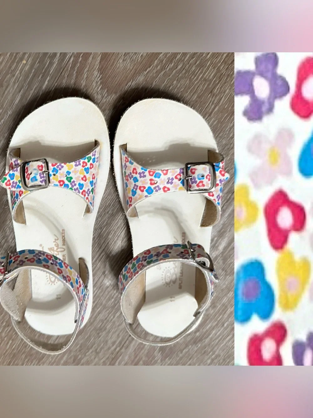 little girls The Salt Water Sandals shoes Sun-San Surfer in floral Size 11 Vgc